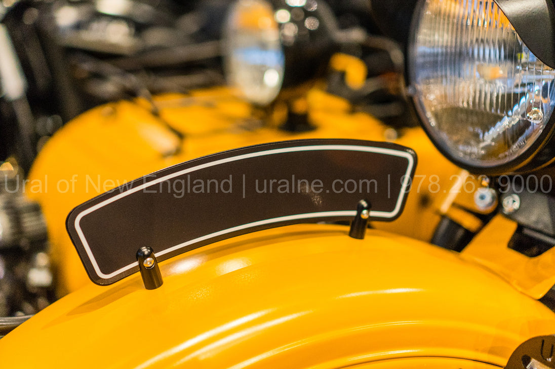 Front Fender License Plate with Decals Installed